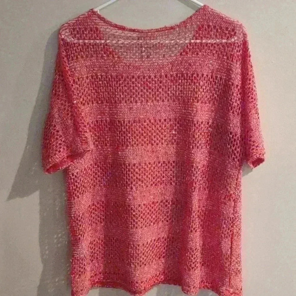 Ruby Rd. Glitter mesh knit short sleeve orange top size large - Picture 4 of 4